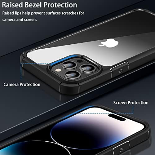 Amizee תואם לאייפון 14 Pro Max Case [הגנה על ציון צבאי] עם מגן מסך ומגן עדשות מצלמה Crystal Crystal Back Back Slim Case עבור iPhone 14 Pro Max - Black